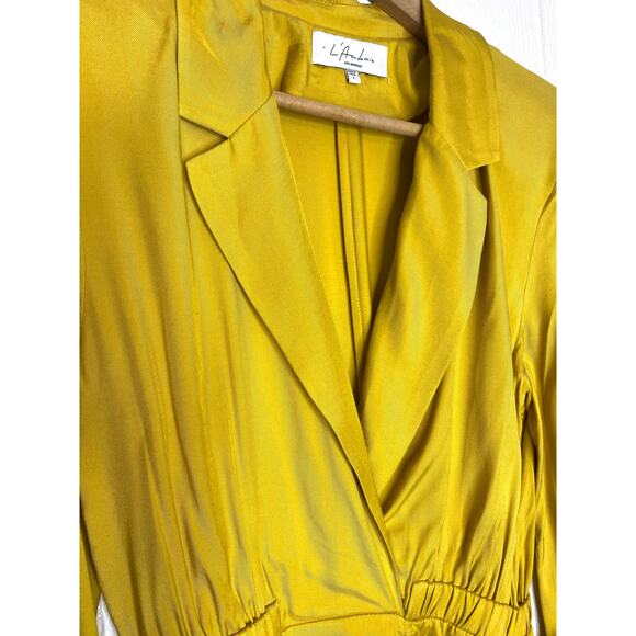 L'ACADEMIE 'Nichole' Mustard Yellow Long Sleeve Ruched Mini Dress SMALL - Picture 6 of 15